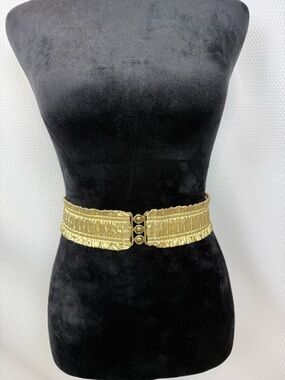 Vintage 1980s Gold Stretch Belt Wide Waist Cinch Retro Glam Medium
